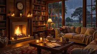 Jazz Relaxing Music in Rainy Weather 🌧 Cozy Firelight Ambience for Unwinding