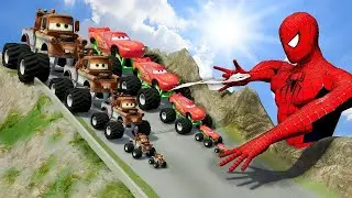 TRANSPORTING PIXAR CARS & FRUITS WITH COLORED & JOHN DEERE vs CLAAS vs TRACTORS - BeamNG.drive #983