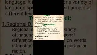 Dialect // ˈdʌɪəlɛkt // types#linguistic         #studyoflanguage
