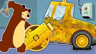 The bear garage: Repairing, welding, cleaning a broken Road Roller | Garage Animation