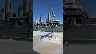 Slow Panorama of Cruiser Aurora Winter February Sun #travel #explore #asmr #art #status #europe #spb