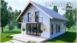 Small House Design | 2storey house 7.5m x 9.5m (4Bedroom)