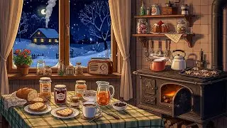Silent Snowy Night in a Cozy Kitchen with Oldies Playing in Another Room | Relax & Cozy Winter