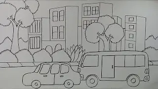 Menggambar pemandangan kota || Menggambar gedung || Belajar menggambar dengan mudah