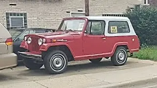 Spotted a 1968 Jeep Jeepster Commando at a repair shop in Brookfield, Illinois.