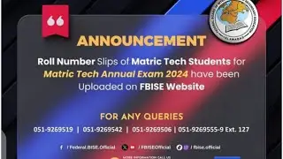 Fbise Matric Tech  Roll No Slips Uploaded 2024   How to download roll no slip