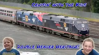 Cruisin' with the Kids - Double Header Heritage! Wow! Amtrak 100 Midnight Blue and 108 The Red Nose!
