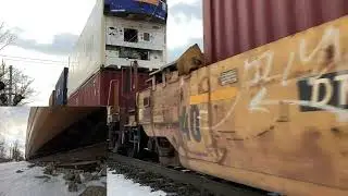 NS freight trains muscling in the snow at Brick Yard Crossing| 1-13-2024