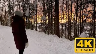 Virtual Walking Sunset Winter Paradise Switzerland | POV Girl | Snow Trail | Quiet Hiking Tour #214