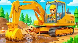 Puppy Stuck in Mud! 😭 Cat Excavator Rescue (Cat Animation)