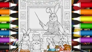 Rabbit teaches children at school Coloring Page - Раскраска Кролик и дети  | Мультик для детей