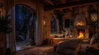 Fire & Rain Sound On Spring Bedroom with Thunder SoundsㅣHeavy Rain for Sleep, Study& Relaxation