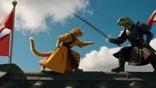 When the Zen Cat Meets the Samurai Lizard #ActionAnimation  #FunnyAnimals  #MartialArtsCat  #cat