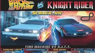 Scalextric KITT vs DeLorean straight outta 1980s BTTF vs. Knight Rider 1/32 Slot Car set!