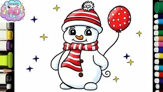 How to Draw a CUTE  Snowman ⛄With Balloon| Easy Step-by-Step Tutorial for Kids!