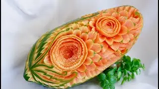 Papaya carving | sunflower design | by chef namtarn