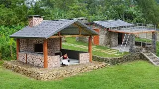 Building Beautiful Kitchen with Large Stove And Chimney - Pour Concrete Floor, Floor Tiles