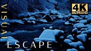 Peaceful and Relaxing River Sounds | Winter Landscape at Night for Sleep, Study, and Relaxation