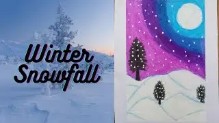 Easy winter Snowfall scenery drawing for beginners| Night sky silhouette|easy Oil Pastels drawing
