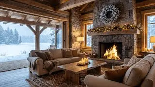 Cozy Winter Cabin ❄️🔥 | Snowfall, Crackling Fire & Smooth Jazz