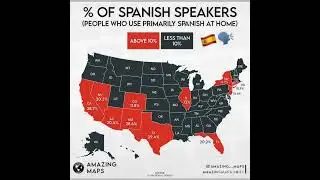 Percentage of Spanish Speakers in US States! #map #spanish #usa #states #language #youtubeshorts