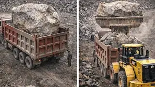 Biggest Stone view in Mountain: Bigger Caterpillar Laoder & Bigger Dumper & Trolley Loading Stone 
