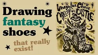 Brush pen hand lettering and drawing Irregular Choice fantasy cosplay shoes