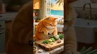 Fat Orange Cat Cooking Seafood #cat#funnycats #ai #orangecat #catcooking #catvideos