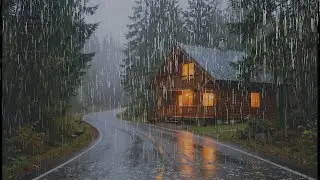 Cozy Cabin Rain on a Forest Road 🌧️ Misty Night Ambience for Deep Sleep (12 Hours Live)