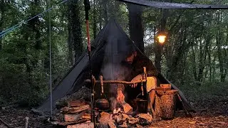 Solo Camping After the Rain | Teepee Tent, Campfire Cooking, Relaxing by the River