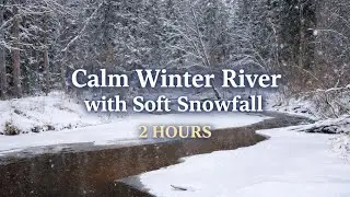 Calm Winter River ❄️ Snowy Forest Water Sounds | Snowing | 2 Hour Ambience