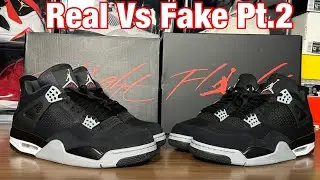 Air Jordan 4 Black Canvas Real Vs Fake Pt.2 with blacklight and weight comparisons.