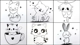 6 Cute Animal Drawings 🐱🐰 | Easy Pencil Shading Art | Simple & Adorable Sketch Ideas for Beginners