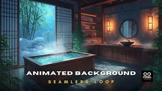 Animated Background - Spa Room | Winter Japanese Bathhouse with Bathtub Snow Forest Live Wallpaper