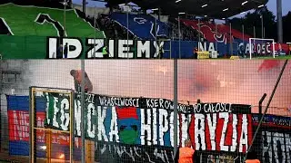 Mecz Miedź Legnica - Odra Opole kibicowsko / Oprawy i wymiana uprzejmości