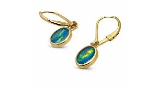 Oval Opal Earrings 14k Gold Short Drop Dangle - 8913 | FlashOpal