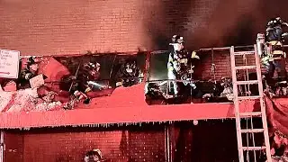 {MUST SEE VIDEO~FIRE IN HOMELESS ENCAMPMENT IN SUPERMARKET AWNING}~{FDNY BOX 1275}~{FDNY ALL HANDS}