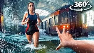 360&deg; TRAIN STATION FLOOD 1 - Escape Tsunami Wave with Girlfriend VR 360 Video 4k ultra hd