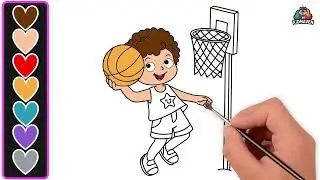 🏀How to Draw a Boy Dunking a Basketball! 🏀✨ | Easy & Fun Drawing for Kids