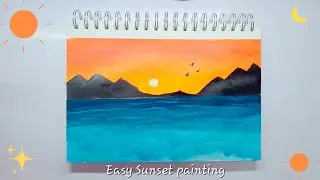 Beautiful Sunset & Ocean Painting | Easy Acrylic Sunset Landscape Art for Beginners