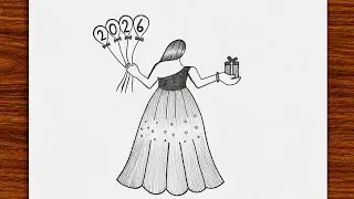 How To Make New Year Girl Drawing || New Year Drawing || Girl Drawing For New Year 