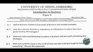 Introduction to Business paper 2 2022 || AD Commerce & Bcom part 1 paper 2022 || Sindh University