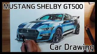 Car Drawing - MUSTANG SHELBY GT500 - Time Lapse(Color Pencil+Marker)