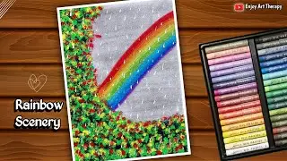 Rainy Season Drawing | 🌈  Rainbow Scenery Drawing | Rainbow Drawing | Oil Pastel Drawing 