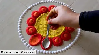 Simple Krishna janmashtami special rangoli designs with colours l Krishna jayanti rangoli l kolam