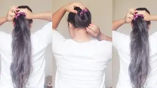 Bun with Scrunchie💜 #hair #hairstyle #hairtutorial #bun #beauty #youtube #hack #viral #trending #fyp