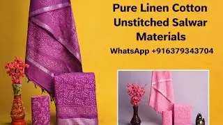 PURE LINEN cotton Unstitched salwarmaterials& MulCotton sarees Handblock print whatsapp+916379343704