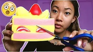 INSANE SQUISHY DARES!! I Cut My Jumbo Cake Squishy   !