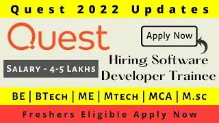 Quest Hiring Software Developer Trainee | Freshers | Software Jobs 2022 | Any Degree | #shorts