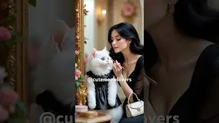 Cute Mom & Kitty Makeup Session in Black Costume#shorts #cat #cute#kitty #trending#viral #makeup#ai
